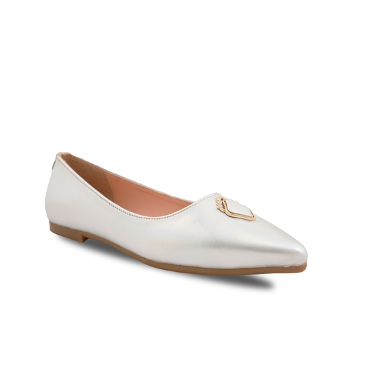 Chamda Women’s White Ballet Flats with Metallic Accent