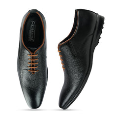 Chamda Men’s Black Textured Leather Lace-Up Formal Derby Shoes