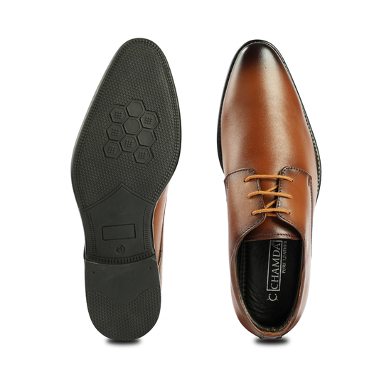 Chamda Classic Brown Lace-Up Formal Leather Shoes for Men