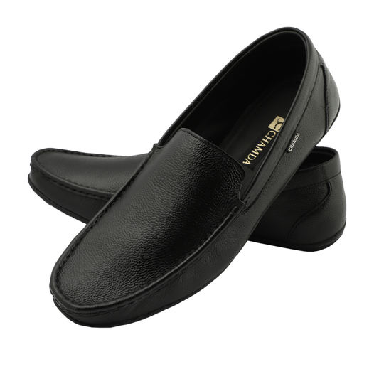 Chamda Black Leather Slip-On Loafers for Men