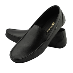 Chamda Black Leather Slip-On Loafers for Men