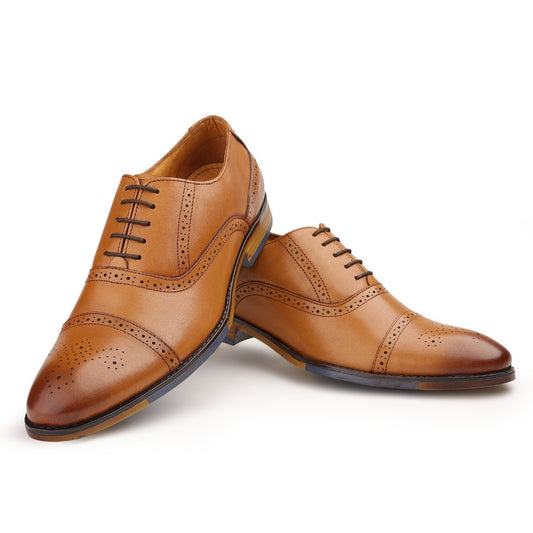 Chamda Men’s Tan Brown Brogue Formal Leather Shoes