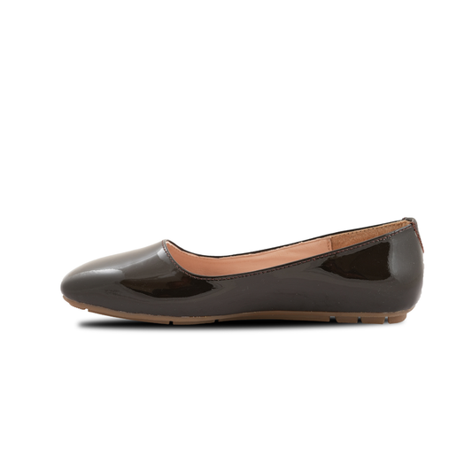 Chamda Women’s Dark Brown Patent Finish Ballet Flats