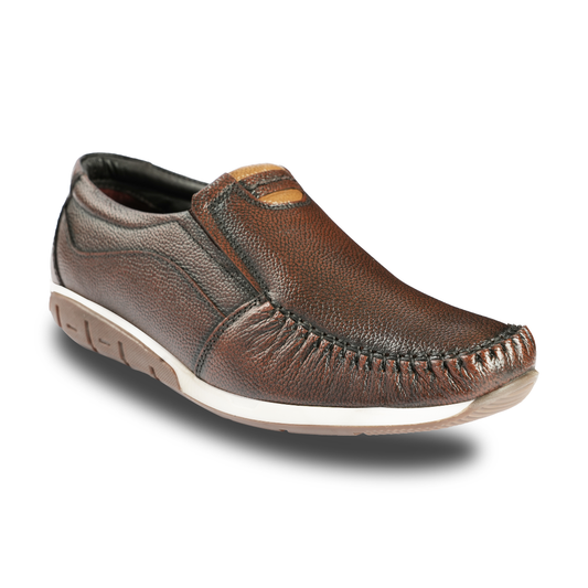Chamda Dark Brown Leather Slip-On Casual Loafers for Men