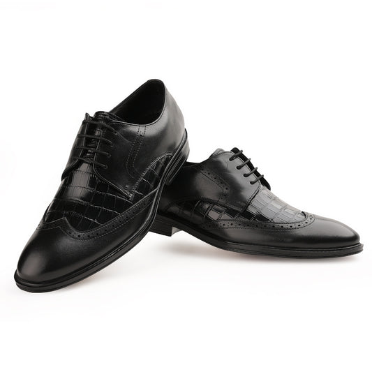 Chamda Men’s Black Textured Formal Leather Shoes