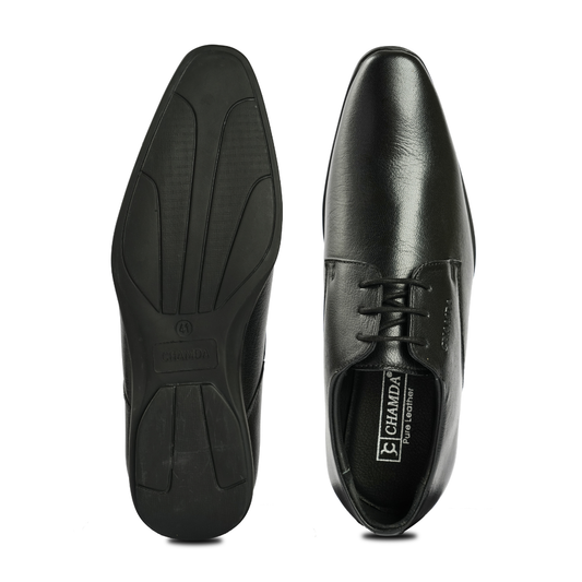 Chamda Black Leather Lace-Up Formal Shoes for Men