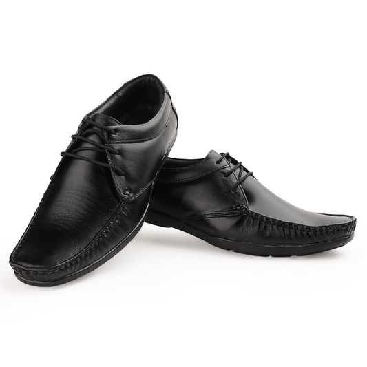 Chamda Classic Black Genuine Leather Lace-Up Comfort Shoes for Men