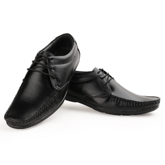 Chamda Classic Black Genuine Leather Lace-Up Comfort Shoes for Men