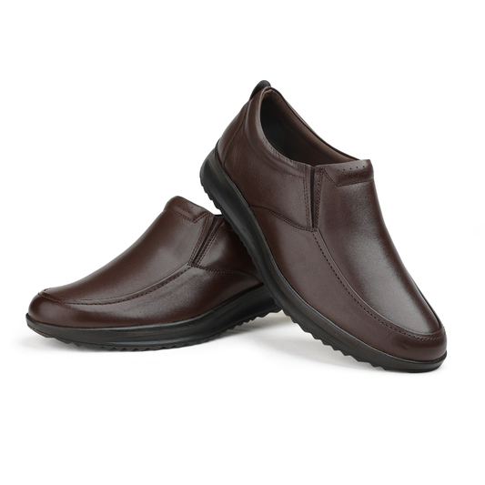 Chamda Men’s Classic Comfort Slip-On Genuine Leather Shoes – Brown