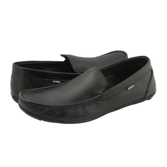 Chamda Black Leather Slip-On Loafers for Men