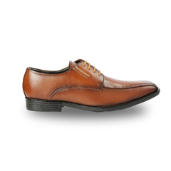 Chamda Tan Brown Textured Leather Formal Lace-Up Shoes