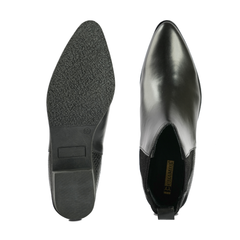 Chamda Women’s Black Ankle Boots with Buckle Strap & Block Heel