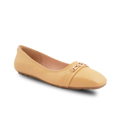 Chamda Women’s Beige Ballet Flats with Metallic Accent