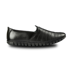 Chamda Black Leather Slip-On Casual Shoes for Men