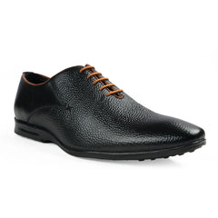 Chamda Men’s Black Textured Leather Lace-Up Formal Derby Shoes