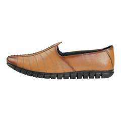Chamda Tan Leather Slip-On Casual Shoes for Men