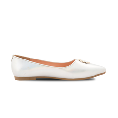 Chamda Women’s White Ballet Flats with Metallic Accent