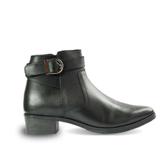 Chamda Women’s Classic Black Ankle Boots with Buckle