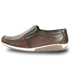 Chamda Dark Brown Leather Slip-On Casual Loafers for Men