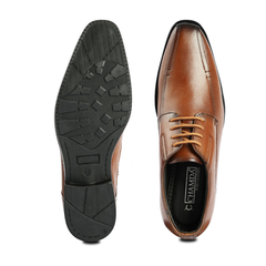 Chamda Tan Brown Textured Leather Formal Lace-Up Shoes