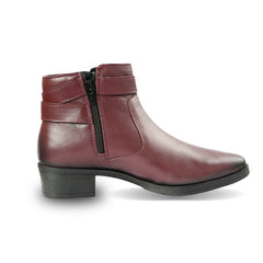 Chamda Women’s Burgundy Ankle Boots with Side Zip
