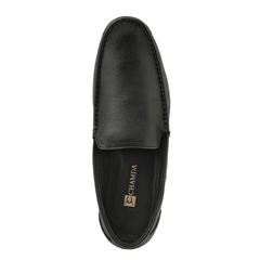 Chamda Black Leather Slip-On Loafers for Men