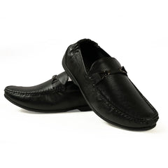 Chamda Men’s Black Formal Leather Loafers with Metal Detail