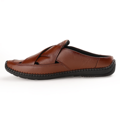 Chamda Men’s Brown Leather Slip-On Sandal Shoes