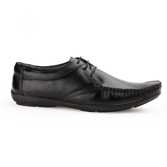 Chamda Classic Black Genuine Leather Lace-Up Comfort Shoes for Men