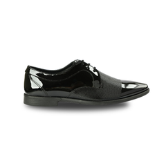 Chamda Black Genuine Leather Patent Finish Textured Lace-Up Formal Shoes for Men