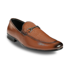 Chamda Tan Color Textured Leather Slip-On Formal/Casual Shoes for Men
