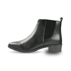 Chamda Women’s Black Ankle Boots with Buckle Strap & Block Heel