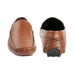 Chamda Men’s Premium Brown Genuine Leather Slip-On Loafers with Flexible Grip Sole