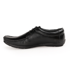 Chamda Classic Black Genuine Leather Lace-Up Comfort Shoes for Men
