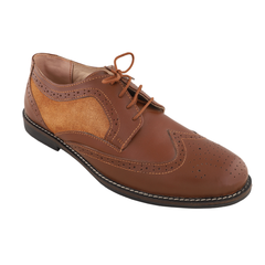 Chamda Classic Brown Brogue Lace-Up Genuine Leather Shoes for Men
