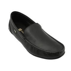 Chamda Black Leather Slip-On Loafers for Men