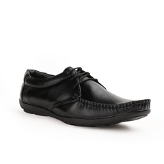 Chamda Classic Black Genuine Leather Lace-Up Comfort Shoes for Men