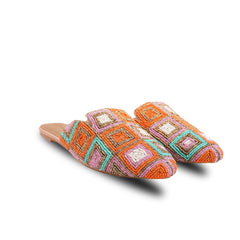 Chamda Women’s Multicolor Geometric Hand-Beaded Mules