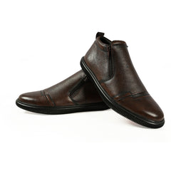 Chamda Men’s Dark Brown Zipper Casual Ankle Shoes