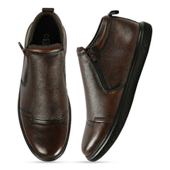 Chamda Men’s Dark Brown Zipper Casual Ankle Shoes