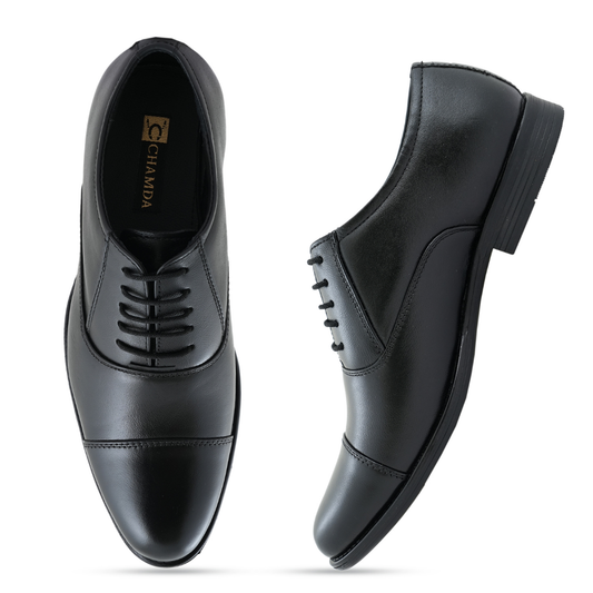 Chamda Classic Black Leather Lace-Up Formal Shoes