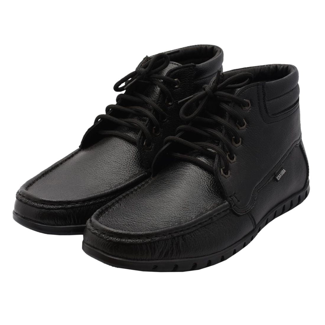 Chamda Men’s Black Genuine Leather Lace-Up Ankle Boots