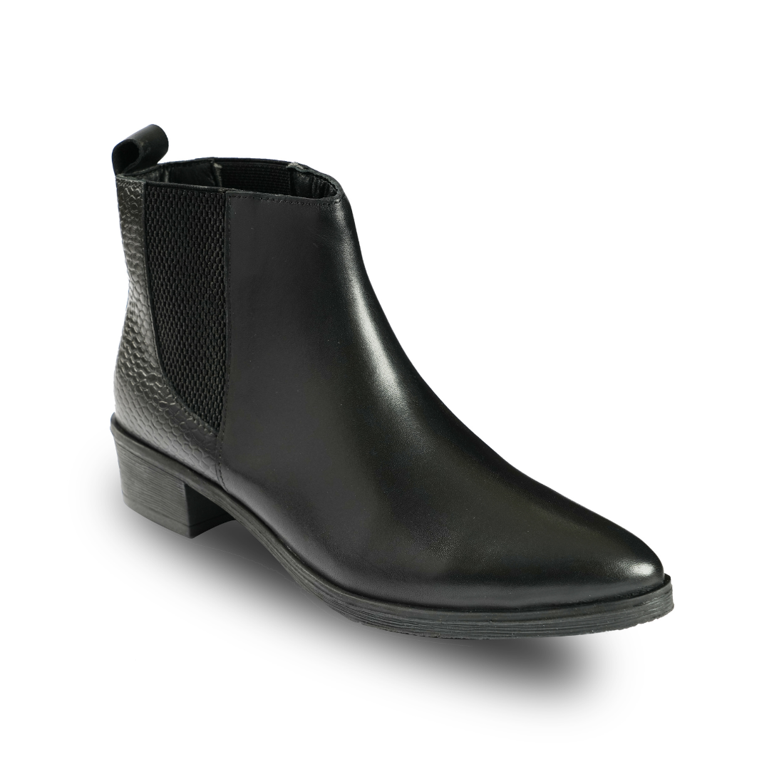 Chamda Women’s Black Ankle Boots with Buckle Strap & Block Heel