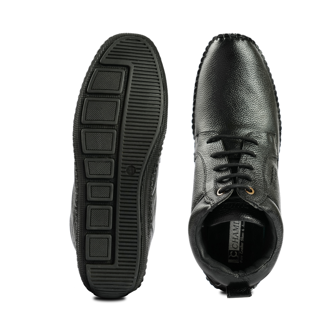 Chamda Black Leather Lace-Up Casual Shoes for Men