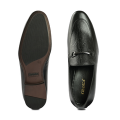 Chamda Black Textured Leather Slip-On Formal/Casual Shoes for Men