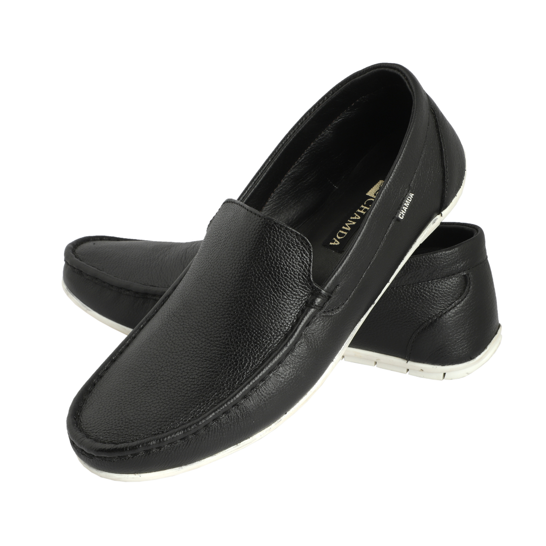 Chamda Men’s Slip-On Leather Loafers – Black