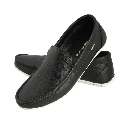Chamda Men’s Slip-On Leather Loafers – Black