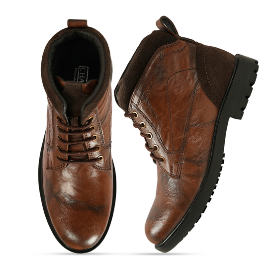 Chamda Men’s Brown Leather Lace-Up Ankle Boots