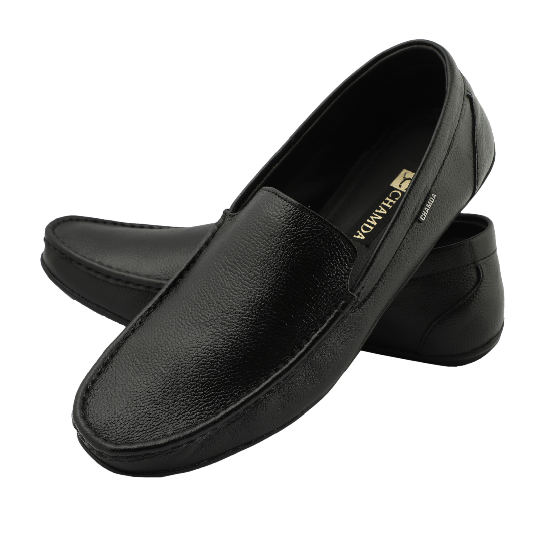 Chamda Black Leather Slip-On Loafers for Men
