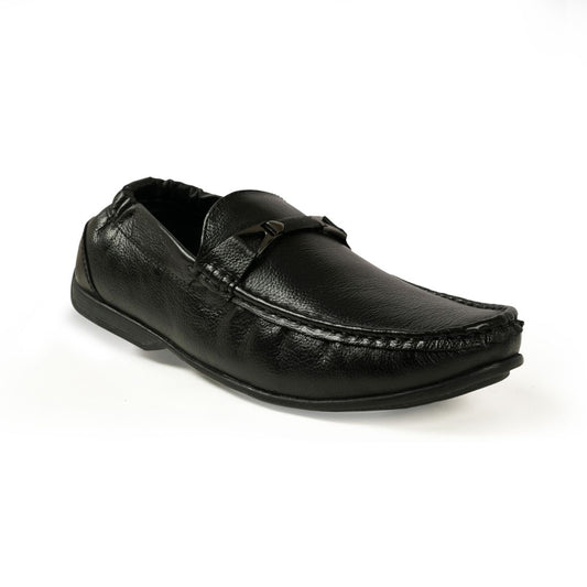 Chamda Men’s Black Formal Leather Loafers with Metal Detail